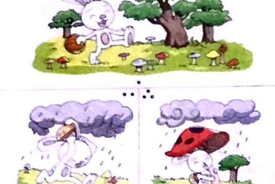 小兔子采蘑菇躲雨图片